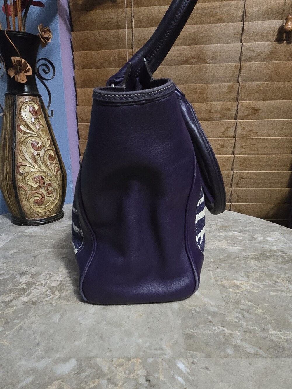 Coach Legacy Candace Purple Zebra Print Leather Satchel Purse - Picture 5 of 14